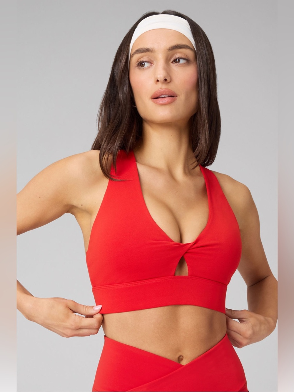 Women’s Fabletics Heated Red Oasis Twist Medium Impact Sports Bra Size XXL